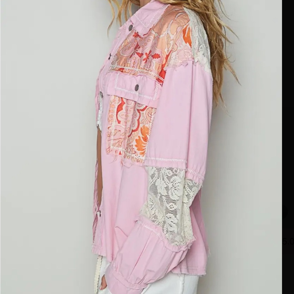 POL S NWOT Pink and Orange Paisley Button Up - Picture 2 of 6